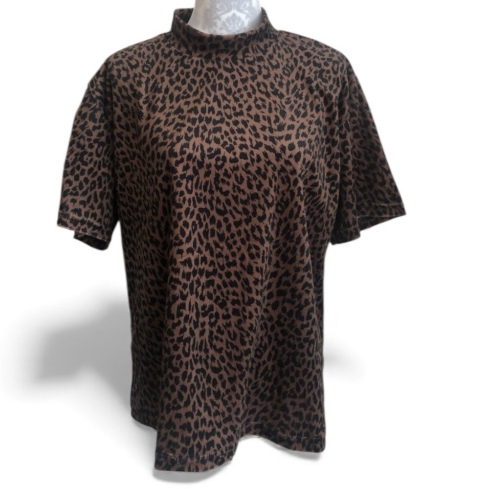 Jonden Women Short Sleeve Velour Top Plus Size 3x Animal Print Blouse Brown NWT